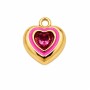 Ciondoli in acciaio cuore smaltato rosa oro con strass centrale 18 mm 1 pz