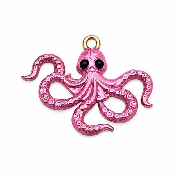 Ciondolo in acciaio polpo rosa scuro perle nere 20x28 mm conf. 1 pz