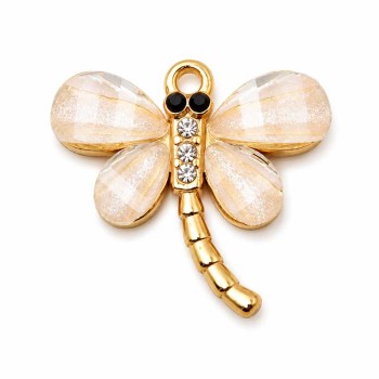 Charms in acciaio oro libellula 16 mm ali rosa conf. 1 pz