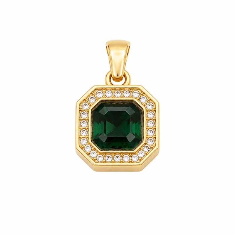 Charms ciondolo acciaio oro con strass smeraldo 14 mm conf. 1 pz