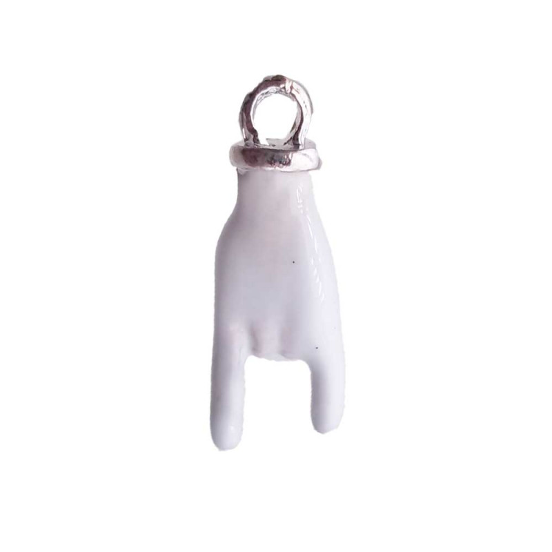 Charms smaltato mano cornetto porta fortuna bianco 15 mm pacco 1 pezzo (corneb25) - pietreeminuterie.com