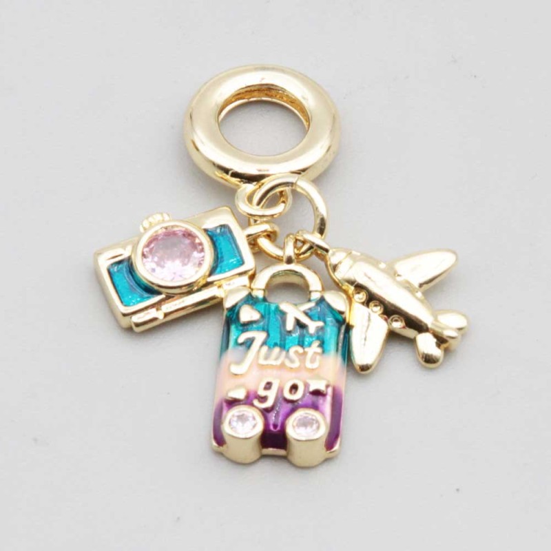 Charms a grappolo oro amo viaggiare 26 mm conf. 1 pz (gra-ce3s3) - pietreeminuterie.com