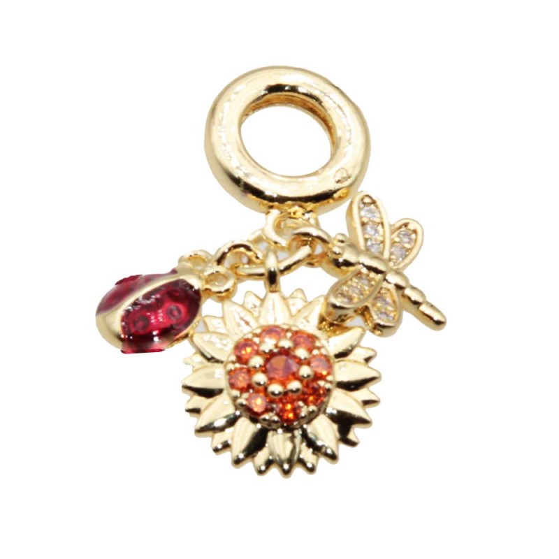 Charms a grappolo oro girasole, coccinella, libellula 26 mm conf. 1 pz (gra-0013) - pietreeminuterie.com