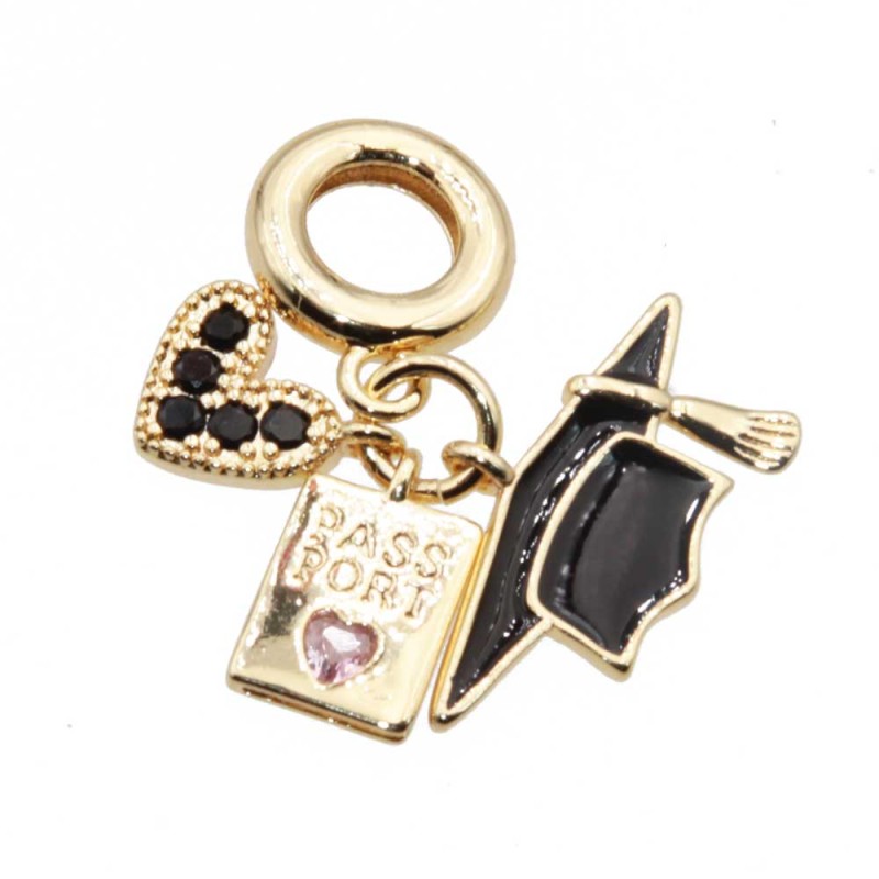 Charms a grappolo oro passaporto, cappello, cuore 26 mm conf. 1 pz (gra-05g77) - pietreeminuterie.com