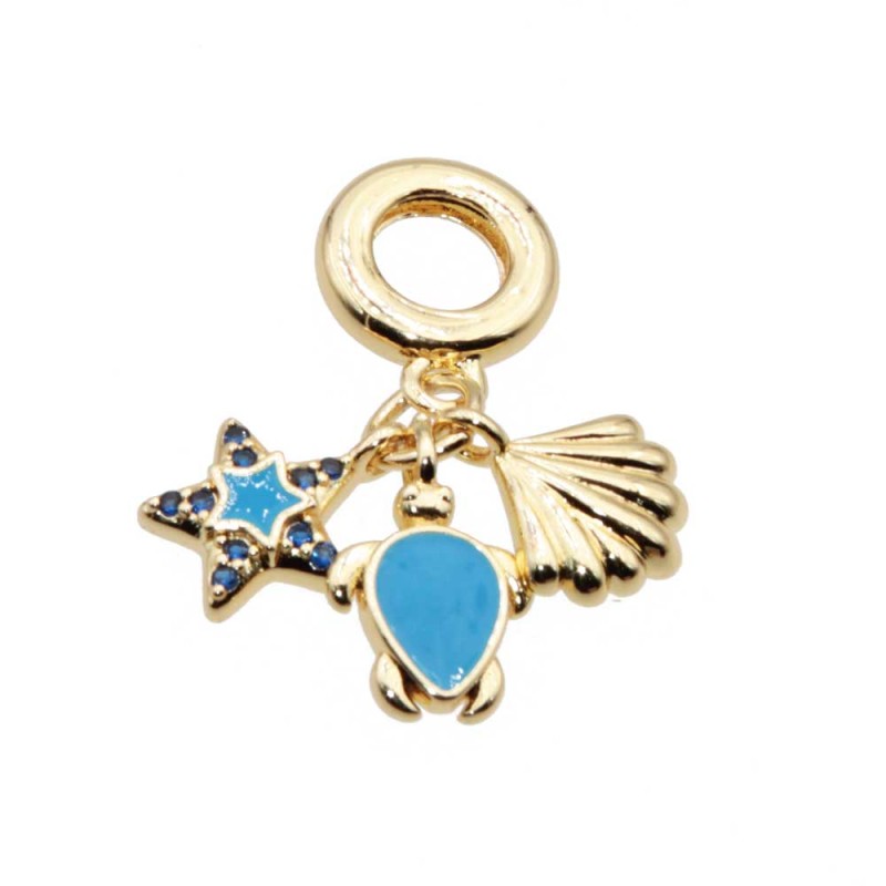 Charms a grappolo oro stella, conchiglia, tartaruga  26 mm conf. 1 pz (gra-0014) - pietreeminuterie.com