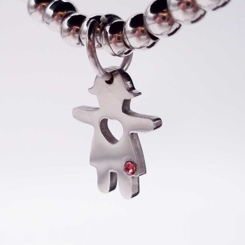 Charms bimba acciaio con strass rosa 14.5x11.3 mm pacco 1 pz