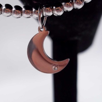 10 pz Charms acciaio luna con  strass 15.5 mm