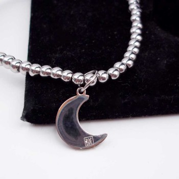 Charms acciaio luna con  strass 15.5 mm 1 pz