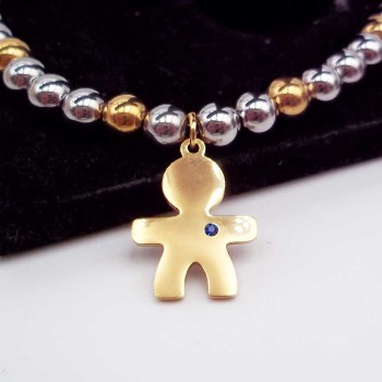 Ciondolo bimbo acciaio 20 mm oro strass azzurro 1 pz