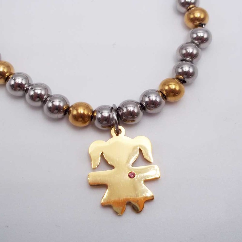 Ciondolo bimba acciaio oro con strass rosa 20x14 mm 1 pz (orob1qi) - pietreeminuterie.com