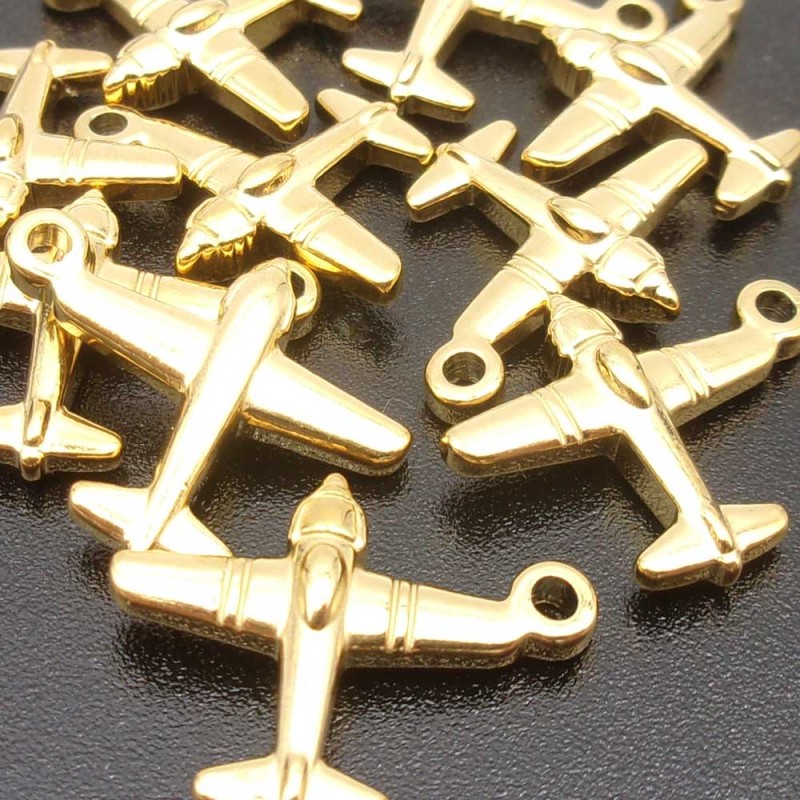 Charms acciaio aereo 15x19 mm oro pacco da 1 pz (aereo19) - pietreeminuterie.com