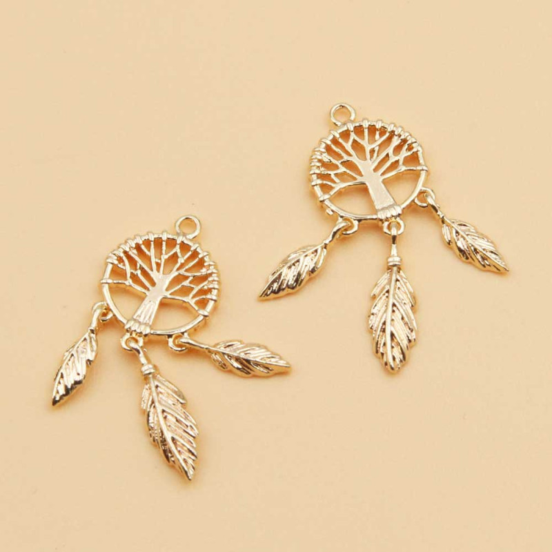 Charms albero della vita scacciapensieri Gold plated 26mm 1 pz (56-00011) - pietreeminuterie.com