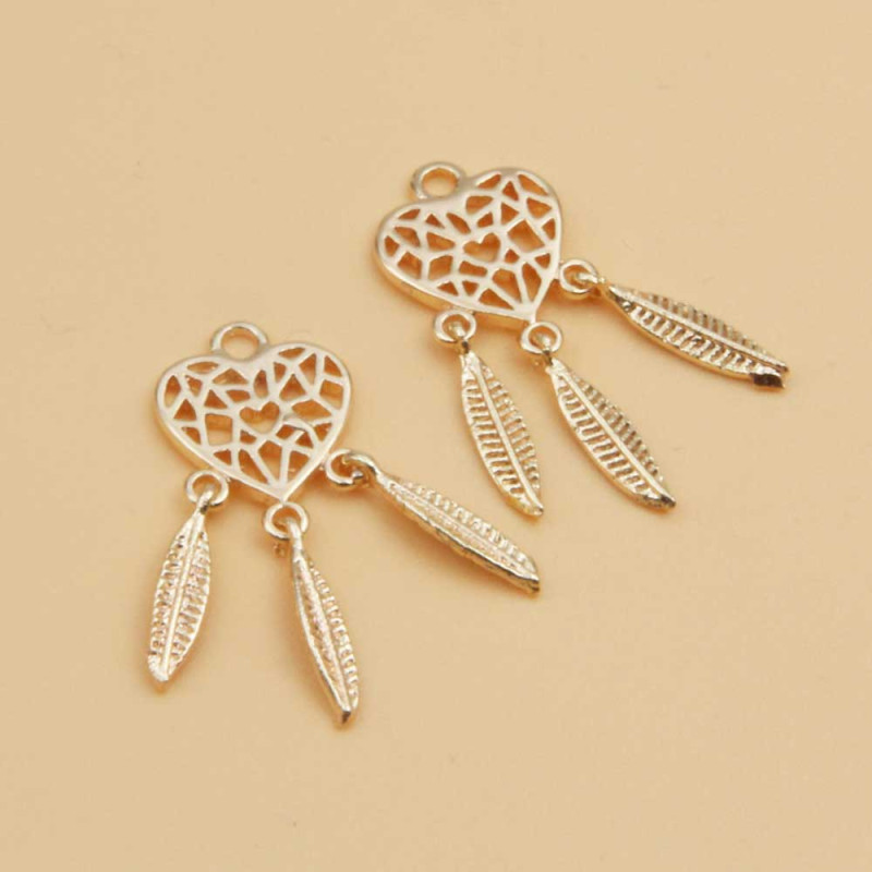 Charms oro cuore piume gold plated 22x9.5 mm 1 pz (5-1001-1) - pietreeminuterie.com