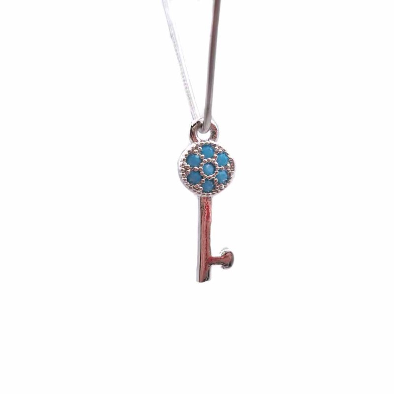 Charms chiave in ottone con strass azzurri 14.8x5 mm 1 pz (hj4) - pietreeminuterie.com
