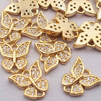 Charms con strass bianchi farfalla 9.1x9.4 mm oro pacco 1 pezzo