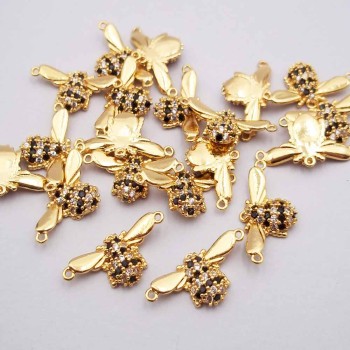 Charms con strass neri e bianchi scarabeo 10x18.8 mm mm oro pacco 1 pezzo