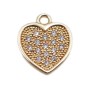 Charms cuore ottone oro con strass 12x9.6 mm 1 pezzo
