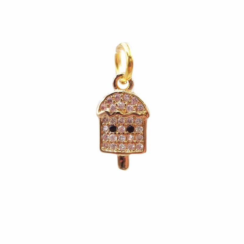 Charms gelato in ottone dorato con strass 13.2x7.5 mm 1 pz (hj6) - pietreeminuterie.com