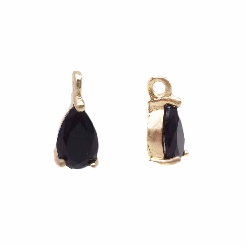 Charms in ottone con strass nero scocca oro 8.7x4.3 mm 1 pz (jl1) - pietreeminuterie.com