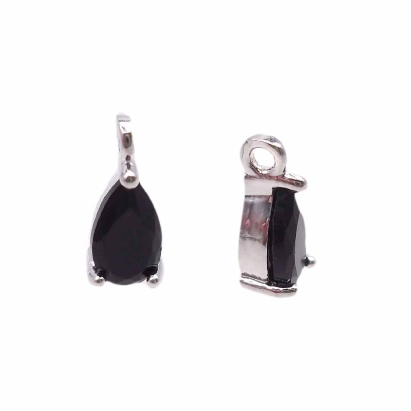 Charms in ottone con strass nero scocca rodiata 8.7x4.3 mm 1 pz (jl7) - pietreeminuterie.com