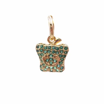 Charms mela in ottone dorato con strass verdi 12.4x10.2 mm 1 pz