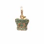 Charms mela in ottone dorato con strass verdi 12.4x10.2 mm 1 pz