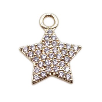 Charms stella ottone oro con strass 14.3 mm 1 pezzo