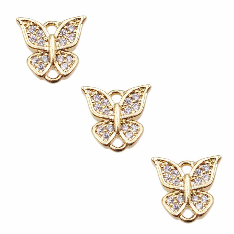 Charms con strass bianchi farfalla 9.1x9.4 mm oro pacco 1 pezzo (farb8901) - pietreeminuterie.com