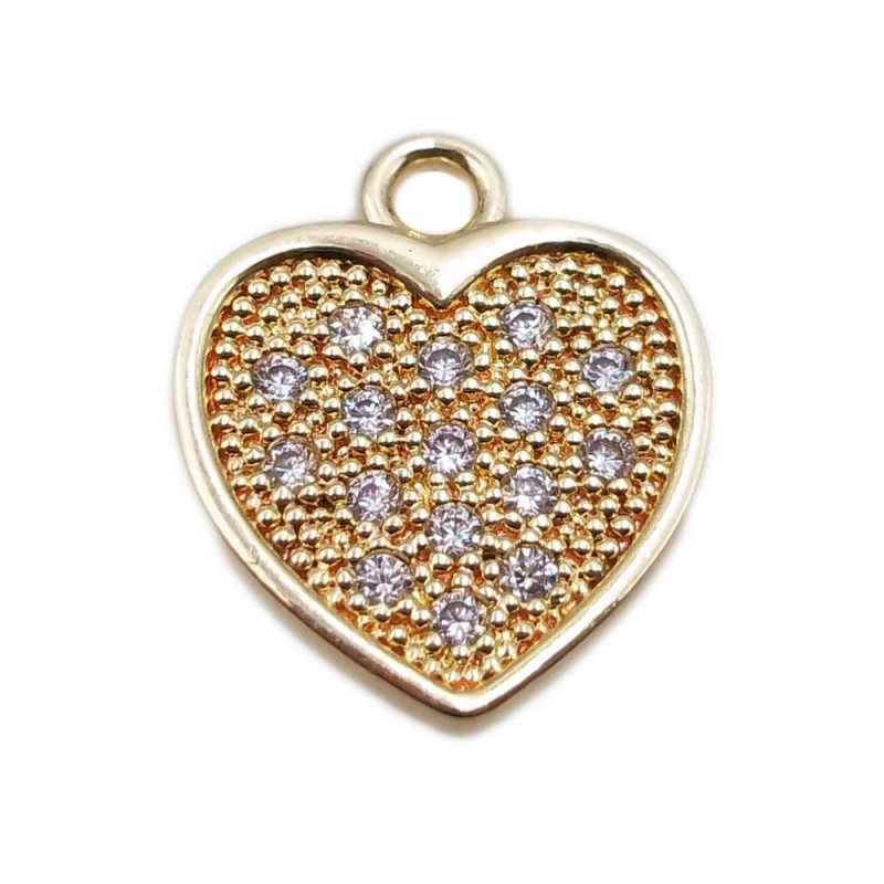 Charms cuore ottone oro con strass 12x9.6 mm 1 pezzo (ccuor6638) - pietreeminuterie.com