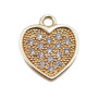 Charms cuore ottone oro con strass 12x9.6 mm 1 pezzo