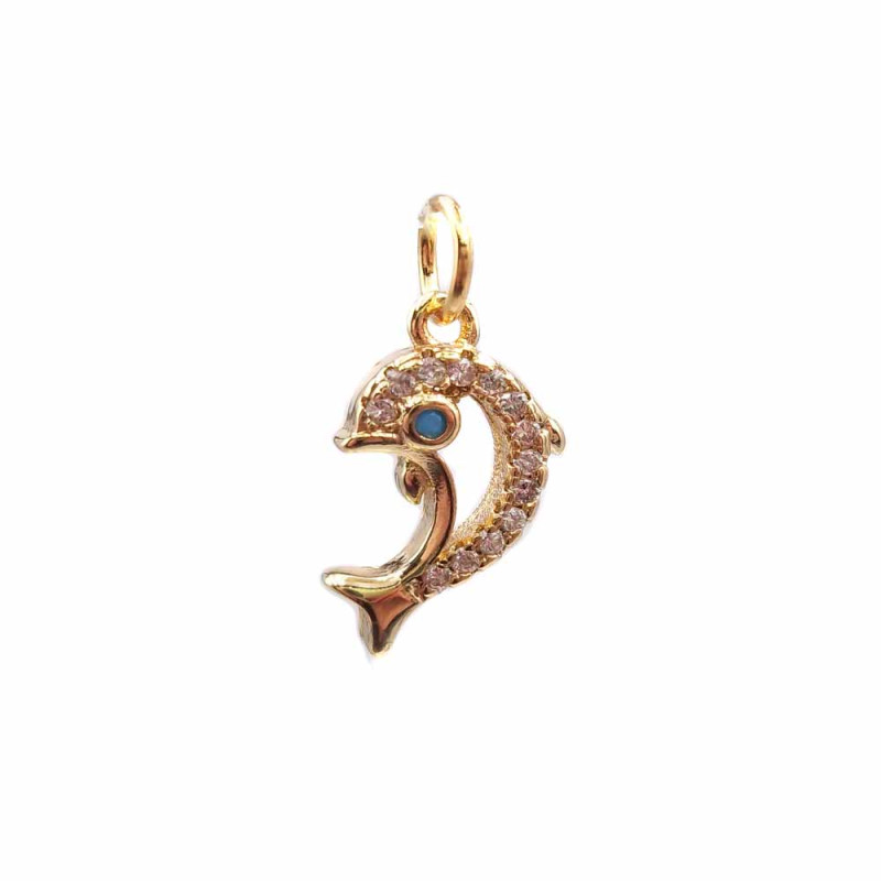 Charms delfino in ottone dorato con strass 15.3x8.7 mm 1 pz (hj19) - pietreeminuterie.com