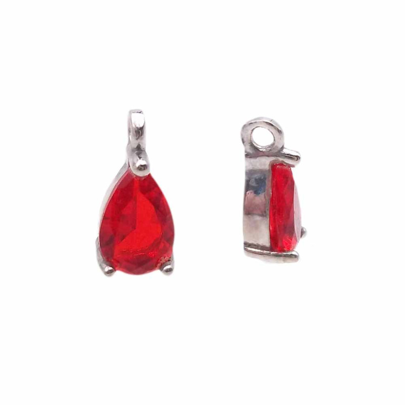 Charms in ottone con strass rosso scocca rodiata 8.7x4.3 mm 1 pz (jl5) - pietreeminuterie.com