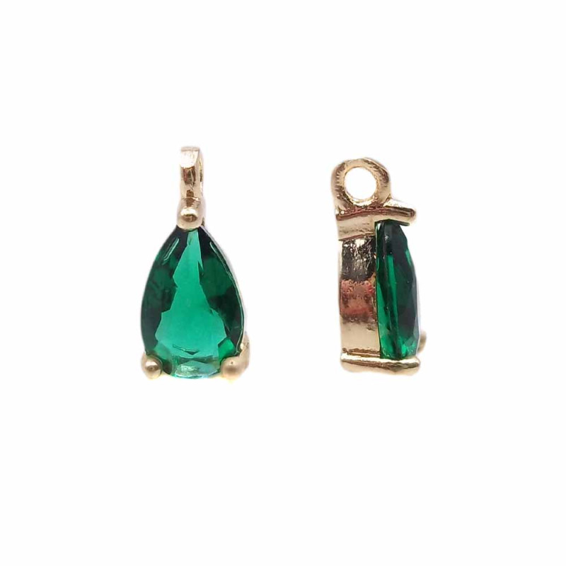 Charms in ottone con strass verde scocca oro 8.7x4.3 mm 1 pz (jl2) - pietreeminuterie.com