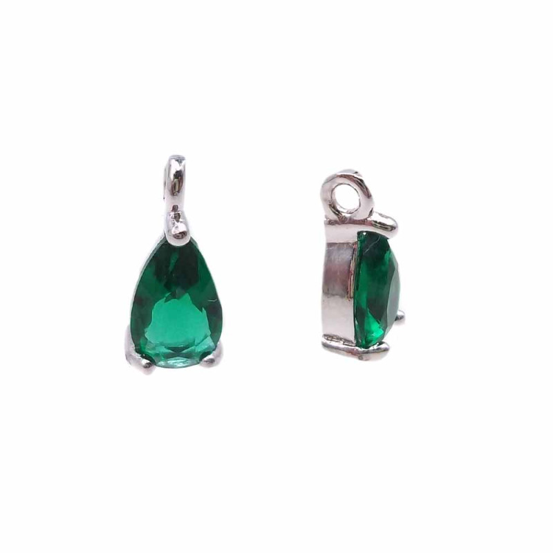 Charms in ottone con strass verde scocca rodiata 8.7x4.3 mm 1 pz (jl6) - pietreeminuterie.com