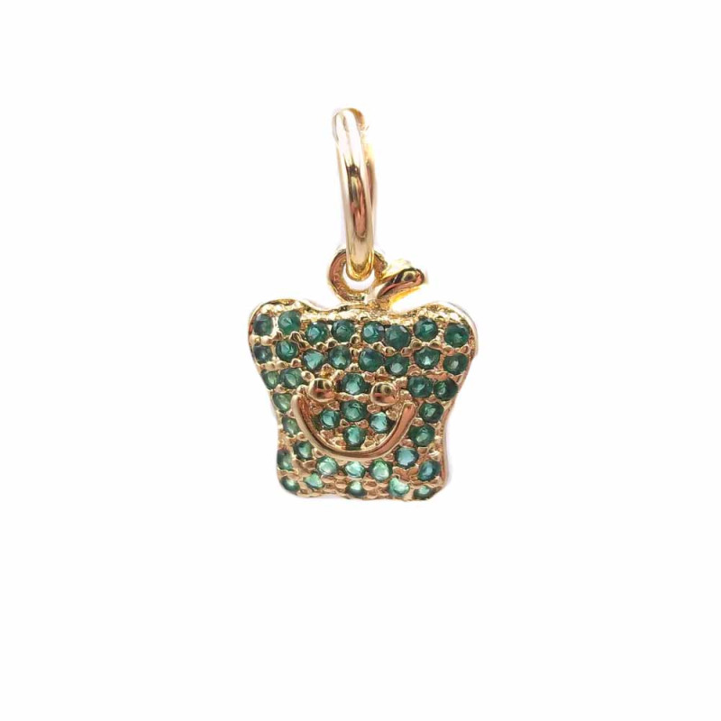 Charms mela in ottone dorato con strass verdi 12.4x10.2 mm 1 pz (hj14) - pietreeminuterie.com