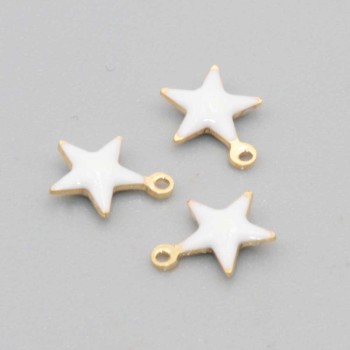 Charms stella acciaio oro smaltato bianco 8.5 mm conf. 5 pz