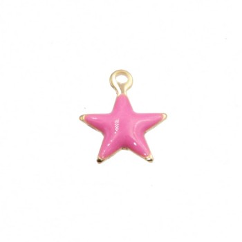 Charms stella acciaio oro smaltato rosa 8.5 mm conf. 5 pz