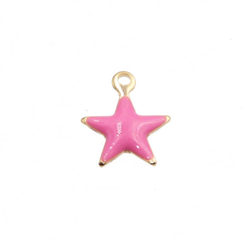 Charms stella acciaio oro smaltato rosa 8.5 mm conf. 5 pz (star-nef5) - pietreeminuterie.com