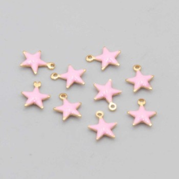 Charms stella acciaio oro smaltato rosa 8.5 mm conf. 5 pz