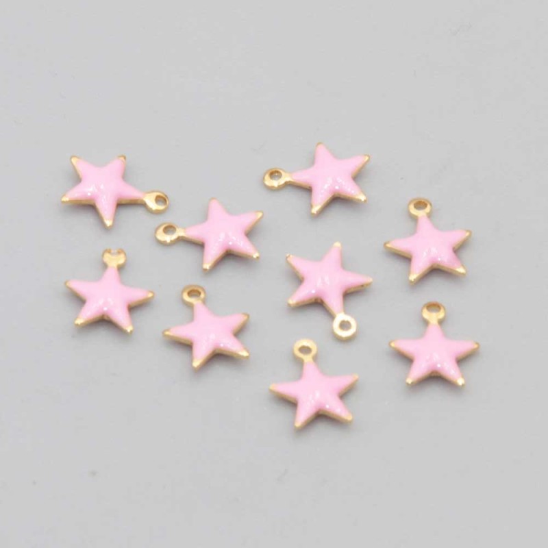 Charms stella acciaio oro smaltato rosa 8.5 mm conf. 5 pz (star-nef5) - pietreeminuterie.com