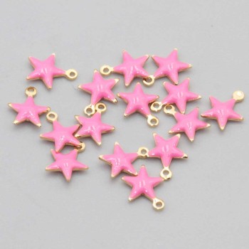 Charms stella acciaio oro smaltato rosa scuro 8.5 mm conf. 5 pz