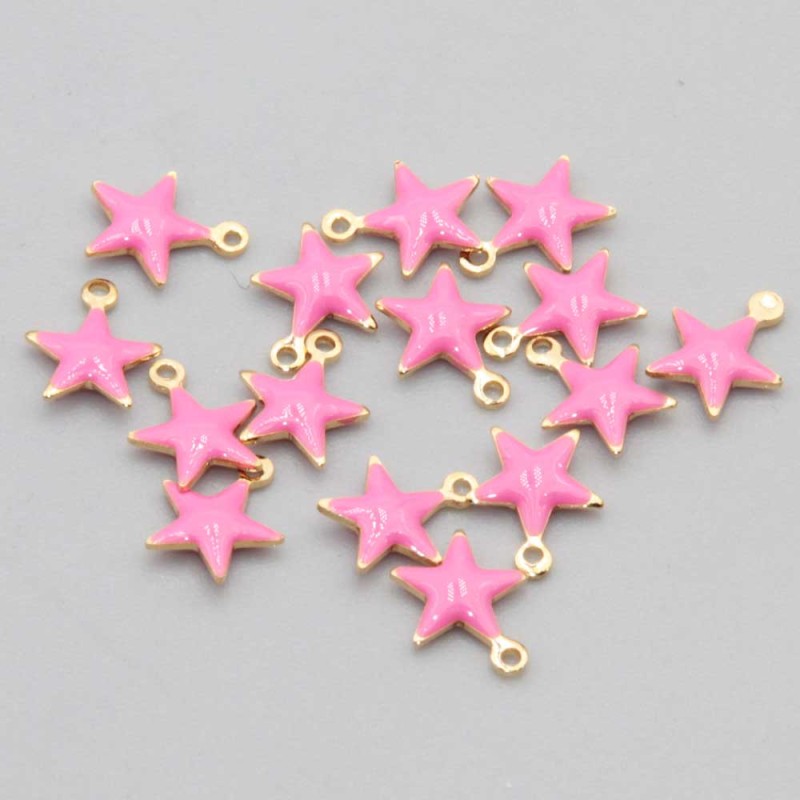 Charms stella acciaio oro smaltato rosa scuro 8.5 mm conf. 5 pz (star-xx00) - pietreeminuterie.com