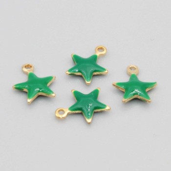 Charms stella acciaio oro smaltato verde 8.5 mm conf. 5 pz