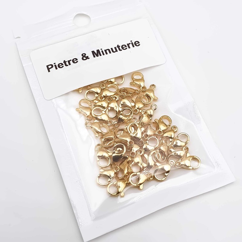 Pacco ingrosso moschettoni acciaio 10 mm oro lucido 35 pezzi (Moa691y) - pietreeminuterie.com