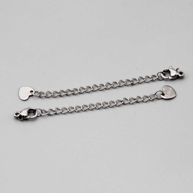 Prolungamento in acciaio catena con chiusura e bollatina cuore 2 pz (prol-144) - pietreeminuterie.com
