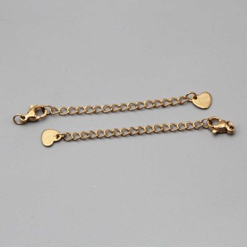 Prolungamento in acciaio oro catena con chiusura e bollatina cuore tonda 2 pz