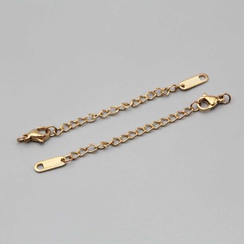 Prolungamento in acciaio oro catena con chiusura e bollatina ovale tonda 2 pz Prolungamento in acciaio oro catena con chiusura e bollatina ovale tonda 2 pz