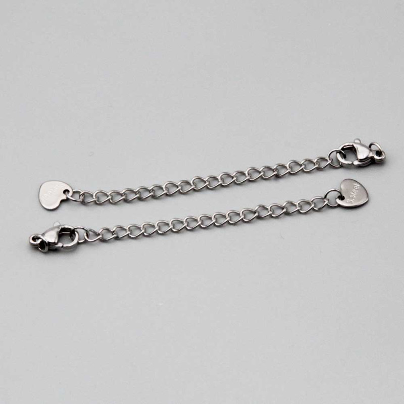 Prolungamento in acciaio catena con chiusura e bollatina cuore 2 pz (prol-144) - pietreeminuterie.com