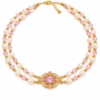 Chiusura a slitta multifilo oro 16x13.5 mm cristallo rosa e bianchi conf. 1 pz