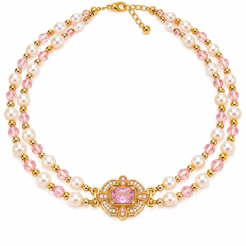 Chiusura a slitta multifilo oro 16x13.5 mm cristallo rosa e bianchi conf. 1 pz (mul-9221) - pietreeminuterie.com